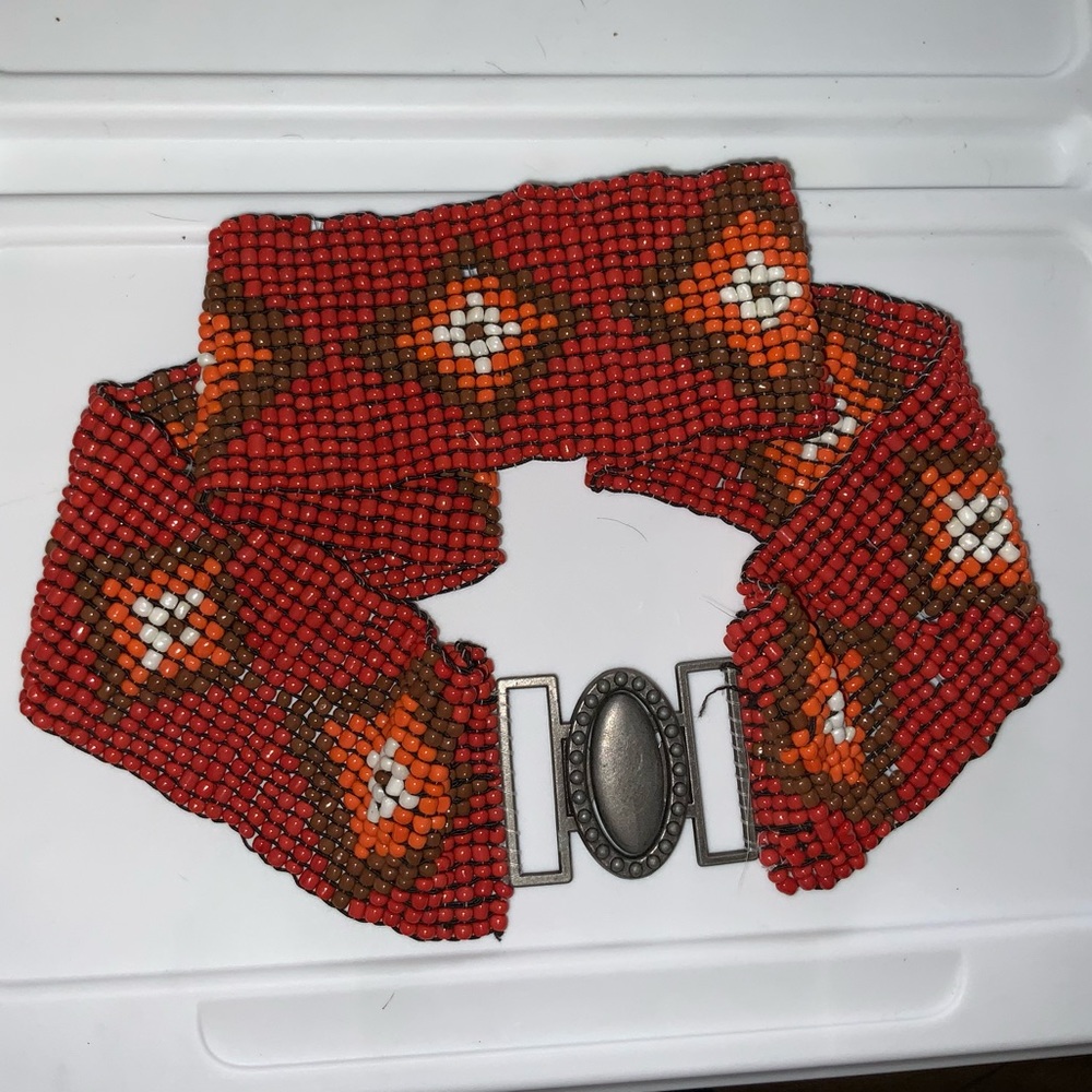 Vintage Orange & Red Beaded Southwestern Belt OS - Picture 1 of 5